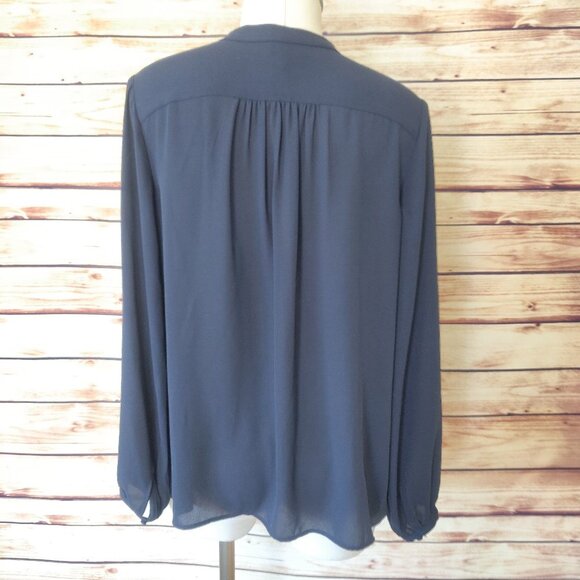 Navy Banana Republic Button-Front Bishop Sleeve Blouse - Picture 2 of 7